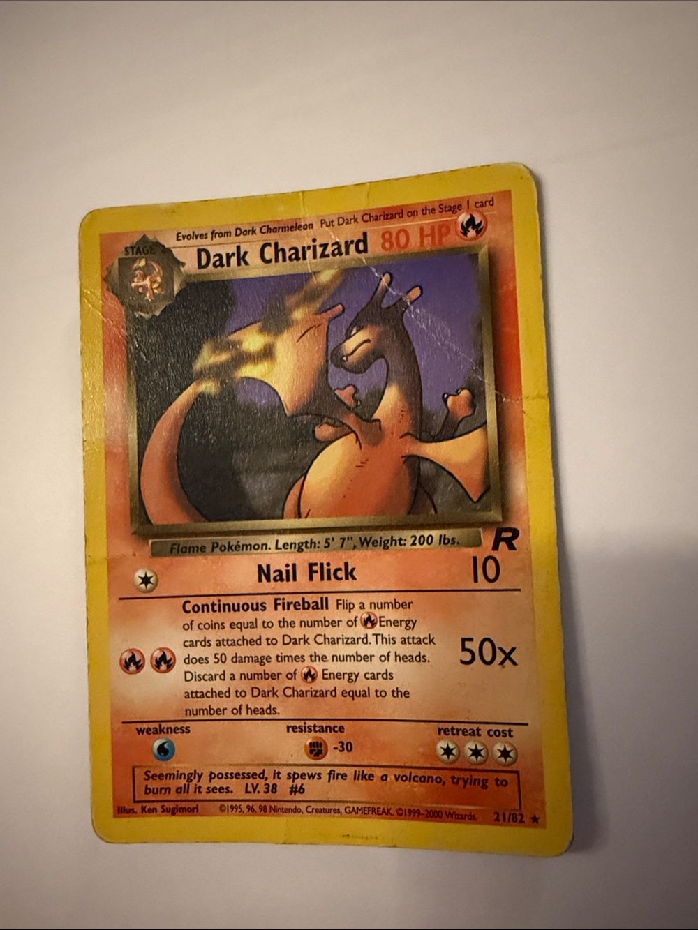 Dark Charizard Pokémon Card From 2000- Moderately Played #21/82